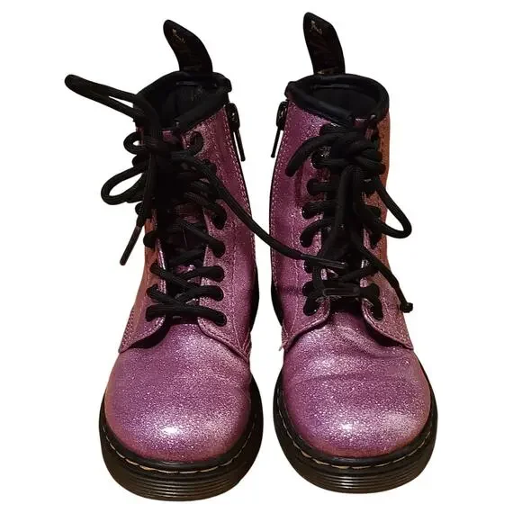 Dr Martens Air Wair 1460 Glitter J Kids Combat Boots Side Zipper-Sz 11 - Picture 2 of 8
